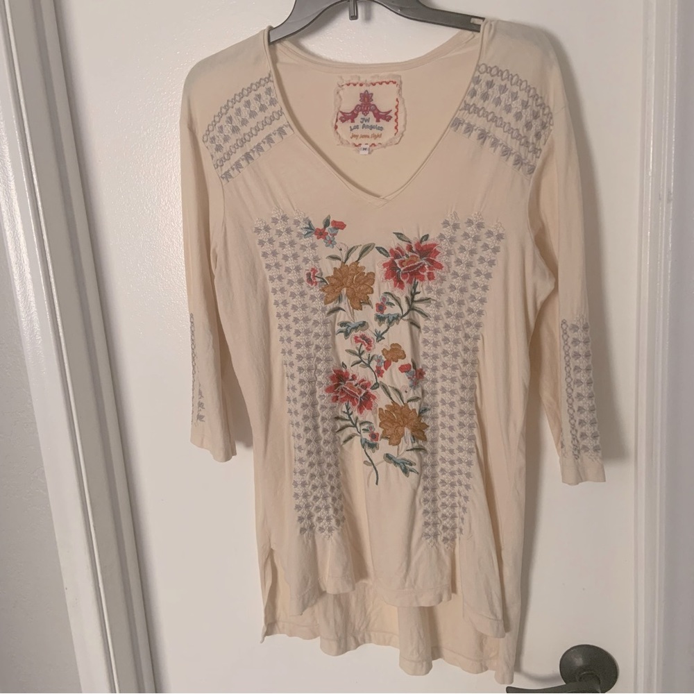 Johnny Was JW Los Angeles Embroidered Top Shirt Tunic Sz M
